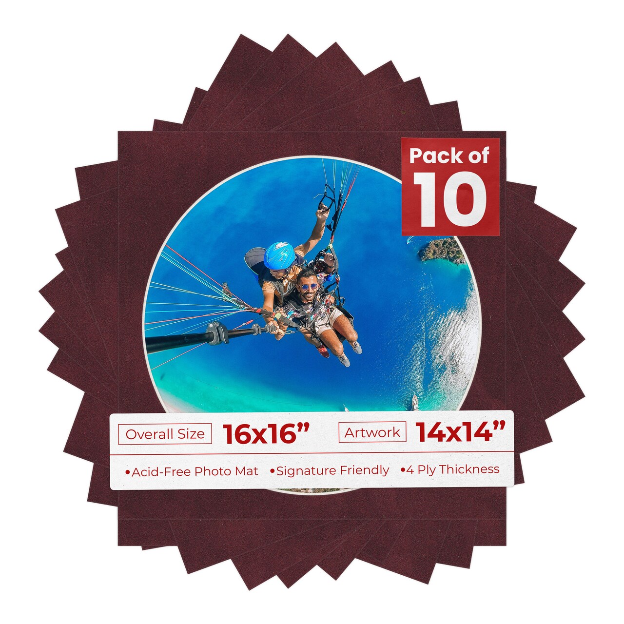 Dark Red Suede Mat Board for 16x16 Frames - Circle Opening for 14x14 Photos